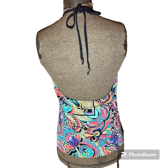 Gibson Latimer Swim Paisley Halter Swimsuit Set, Size XL, Gold detailing‎ - Picture 4 of 10